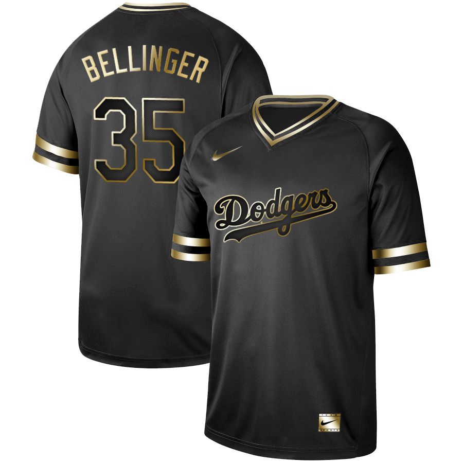 Men Los Angeles Dodgers 35 Bellinger Nike Black Gold MLB Jerseys